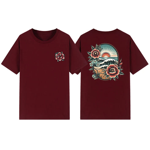 Women's Floral Beach Sunset T Shirt Short Sleeve Vacation Top for Summer Beach Lover Casual Wear